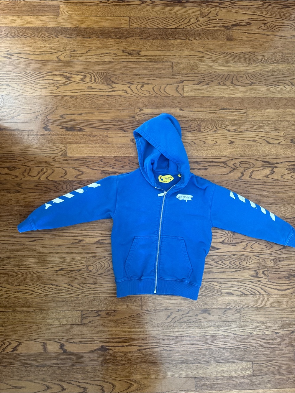 Blue Kids Zip-Up Hoodie with White Chevron Sleeve Accents
